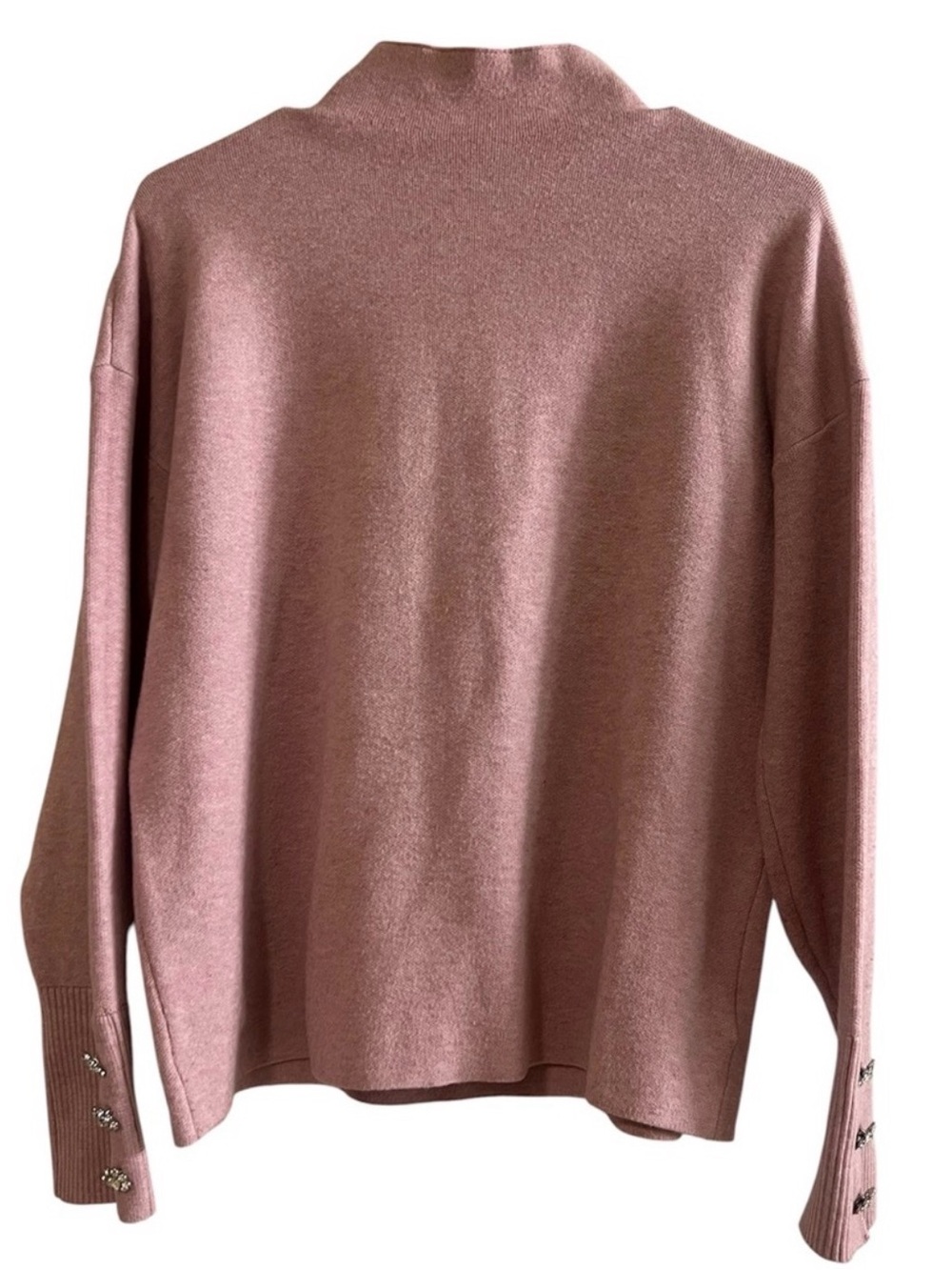 Tahari Lavender Mock Neck Sweater with Jewel Cuff Buttons - Size Large